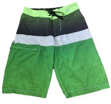 Hurley Green Gray Neon Black Front Tie Board Shorts Swim Trunks Kids Size