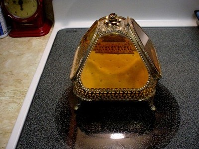 Victorian Amber Glass Pyramid Ormolu Casket  (As is)