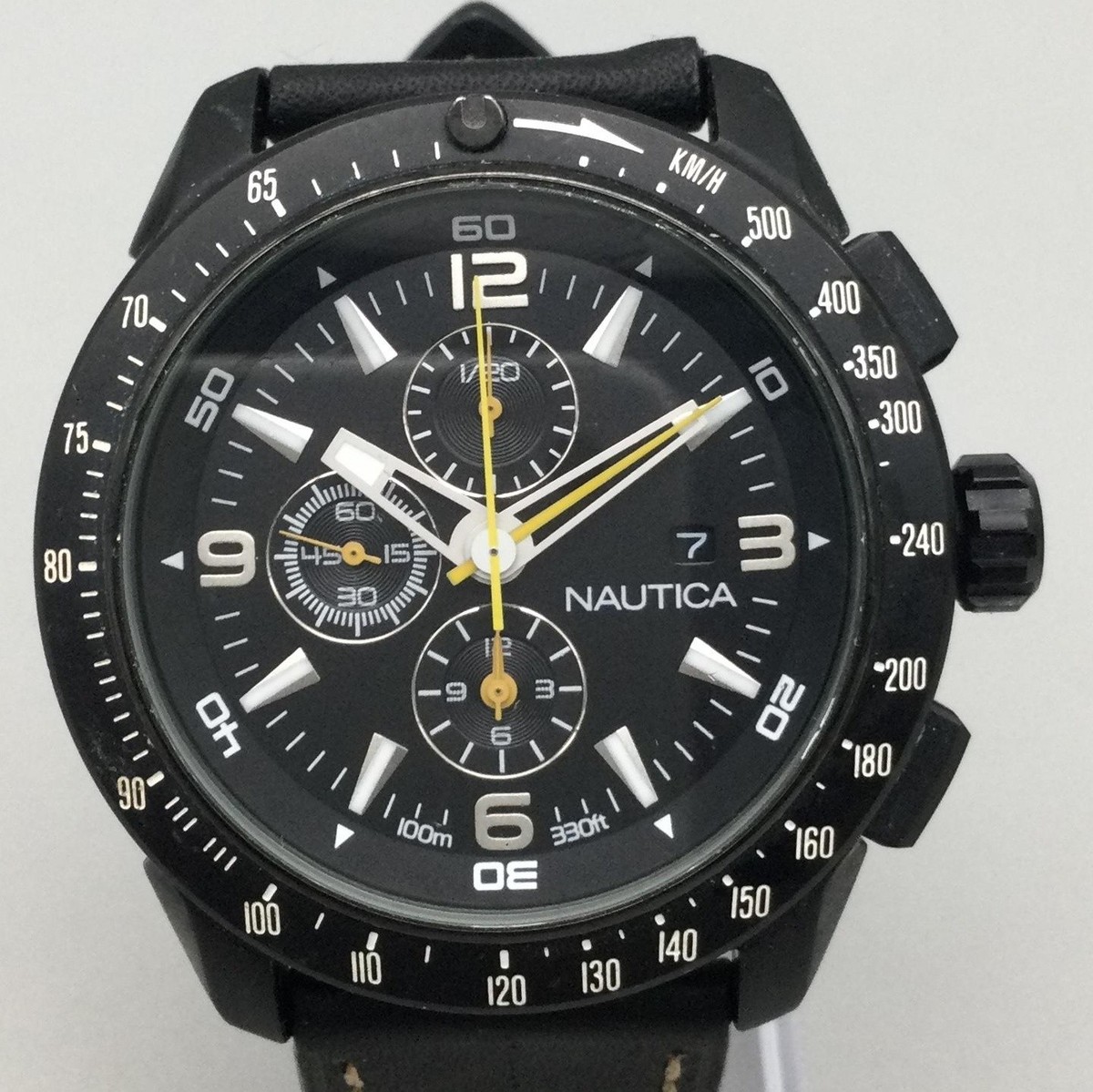 ナッチ Nautica N18599 Mens Watch 47mm Black Leather Chronograph