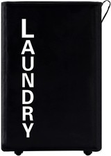 92L Black Extra Large Rolling Laundry Basket Tall Hamper Wheels Leather Handle