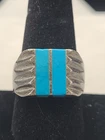 MEXICO 925 TC-104 Sterling Vintage Inlaid Turquoise Block? Striped Ring Sz 10