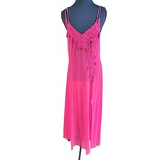 Vintage flora nikrooz red sheer nightgown chemise slip lingerie lace front USA M