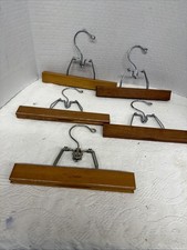 6 Pc Set Vintage Antique Wooden Metal Pants Skirt Hangers Clamp Clip 9" 12