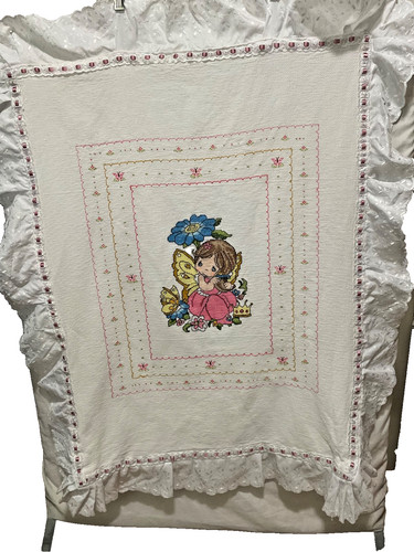 Very Cute Fairy Crosstitch Crib Blanket approx 30x39