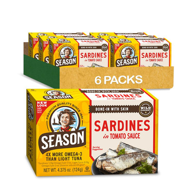 Season Sardines in Tomato Sauce - Wild Caught, 22G of Protein, Keto Snacks, More