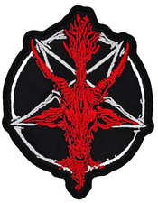 SATANIC RED GOAT WHITE PENTAGRAM shaped border EMBROIDERED PATCH