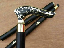 36'' Antique Brass Victorian Handle Wooden Vintage Style Walking Stick Cane