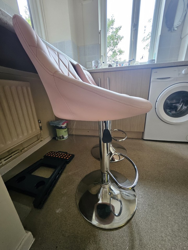 2 Pink Madrid Bar Stools Faux Leather Chairs Breakfast Chairs Swivel ...