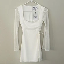 NWT Princess Polly White Martinez mesh sleeve mini dress (0)