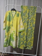 2 Piece Set Yellow Indian Pakistani Kurta Dress Women's Size Medium Kameez