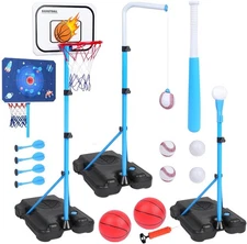 4 in 1 Kids Basketball Hoop, Basketball Hoop for Kids with Dart Board & T Ball S