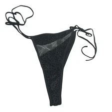 God Save Queens thong panty new black velvet textured mesh sheer string ties