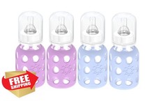 Lifefactory 4oz Glass Baby Bottles 4pk Lavender Mint Silicone Sleeve