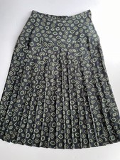 Vintage Green Emerald Pleated Midi Skirt Geometric Pattern Size 10 P Petite