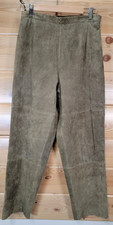 Terry Lewis Pants Women 12 Classic Luxuries Green Leather Suede Zip Lined NEW