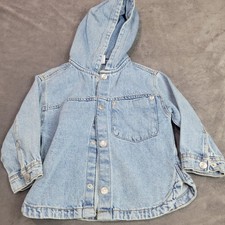 Zara Baby Light Wash Denim Hooded Jacket Button Front Blue 12-18 Months 86cm