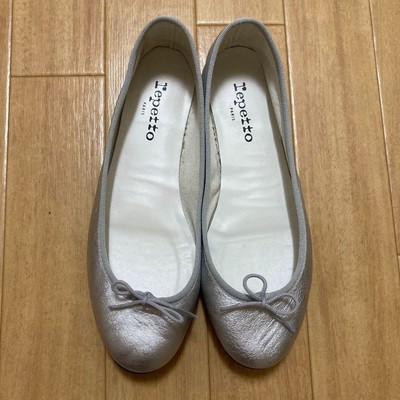 repetto Ballet shoes Flat Pumps Ribbon Silver Leather 38.5 USED Japan Free Ship
