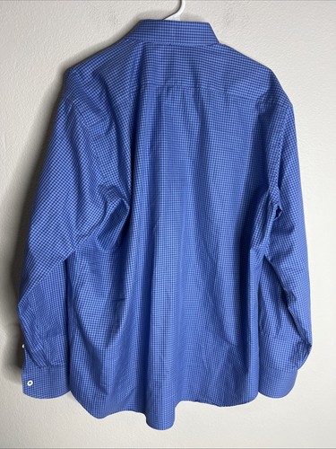 Canali Button Up Shirt Mens 17.5 44 Blue Dress Shirt Gingham Plaid Long Sleve - Picture 6 of 10