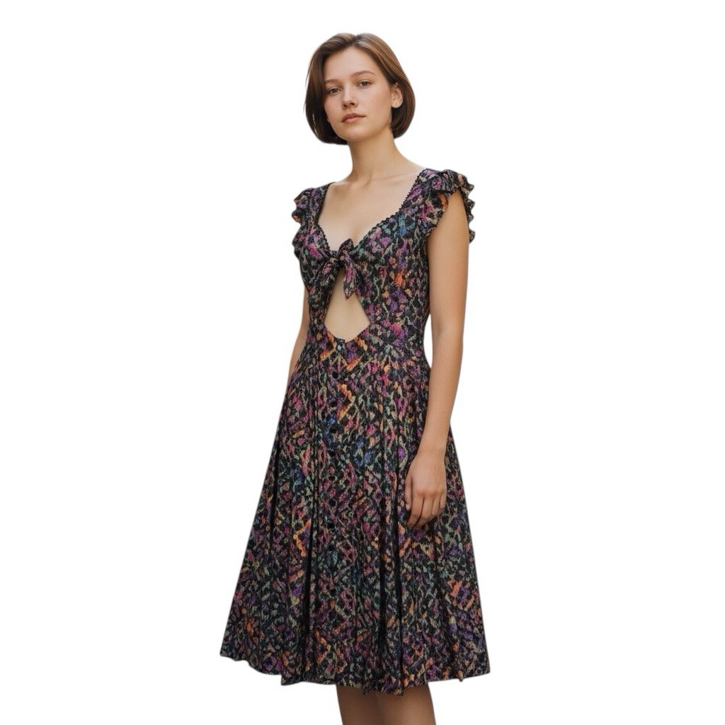 Anthropologie Love The Label Dress XS NWT Boho Fairy Kaleidoscope Midi Cutout