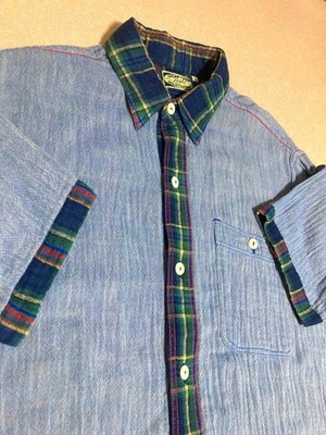 SUGAR CANE Gauze Checkered Short Sleeve Shirt Size: L Light Blue ship From JAPAN