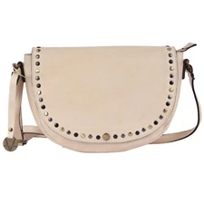 Genuine Italian Leather Boho Studded Crossbody Shoulder Bag 9.75 inch - Styli...