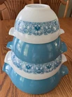 Vintage Pyrex Blue Horizon Cinderella 4 Mixing Bowl Set 441-444 Apollo 11 Era