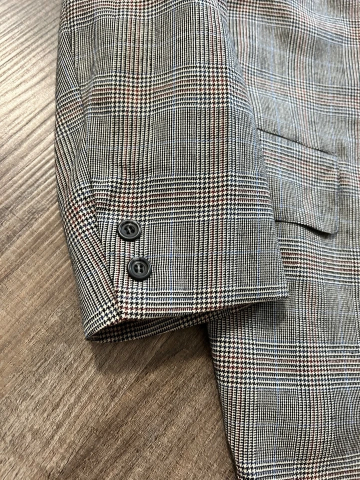 Traje clásico de tres piezas a medida personalizado negro azul Príncipe de Gales a cuadros 38S Foto 4 de 4