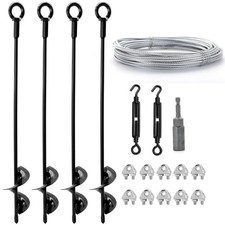 4 Pack 18" Ground Anchors Shed Anchor Kit with 1/8" Galvanized Cable  Turnbu...