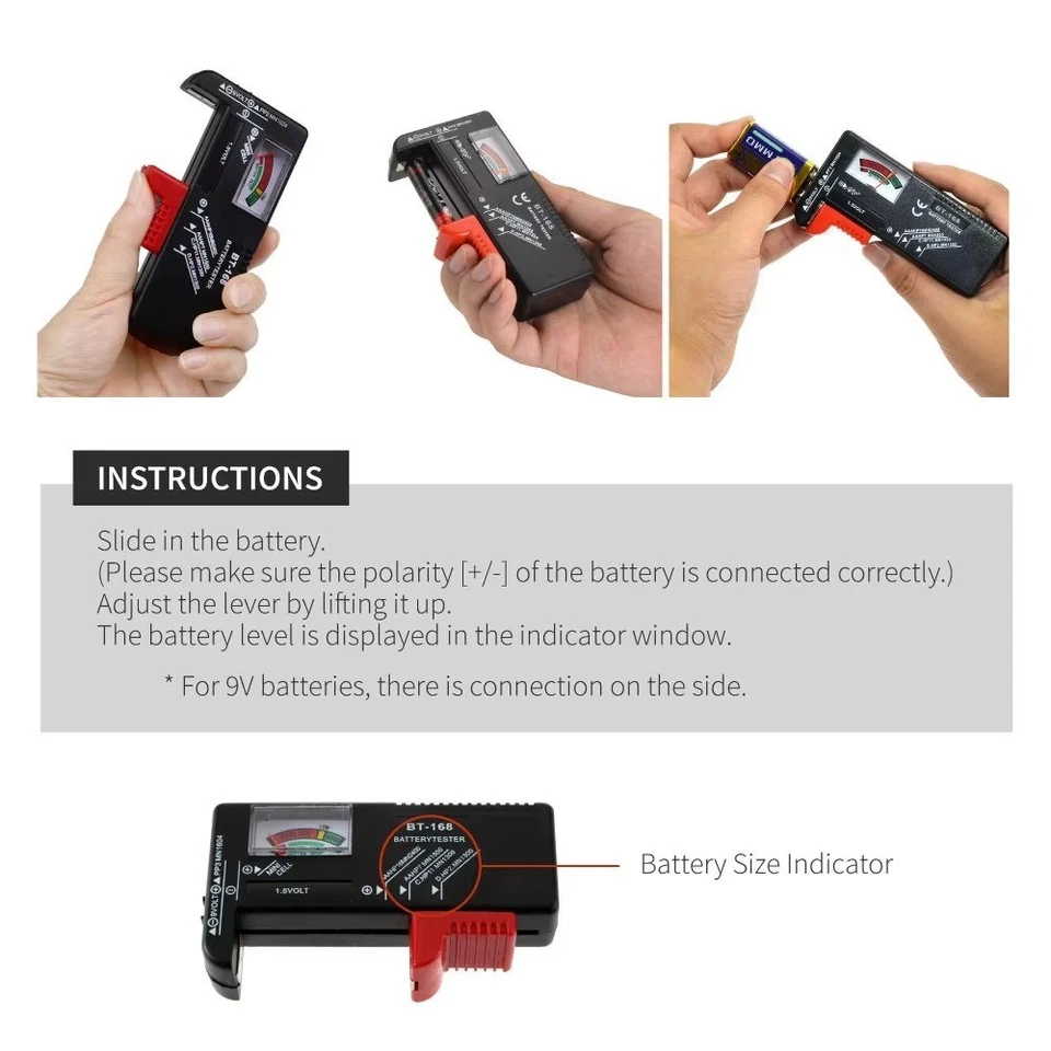 Handheld Universal Analogue Battery Tester Tool 1.5V AA AAA C D 9V Button Cell U - Image 3 of 4