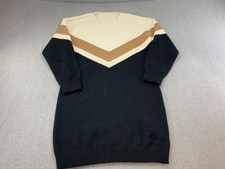 Chevron Colorblock Sweater Dress Women’s  XL Black Cream Gold Long Sleeve Knit