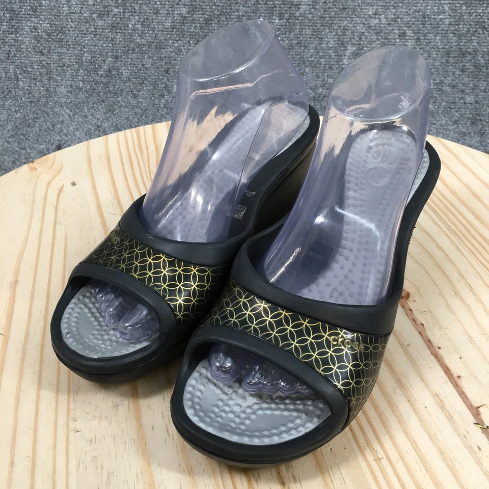 Sandalias Crocs para mujer 8 Sassari Slide negras sin cordones punta abierta informales tacones de cuña Foto 3 de 4