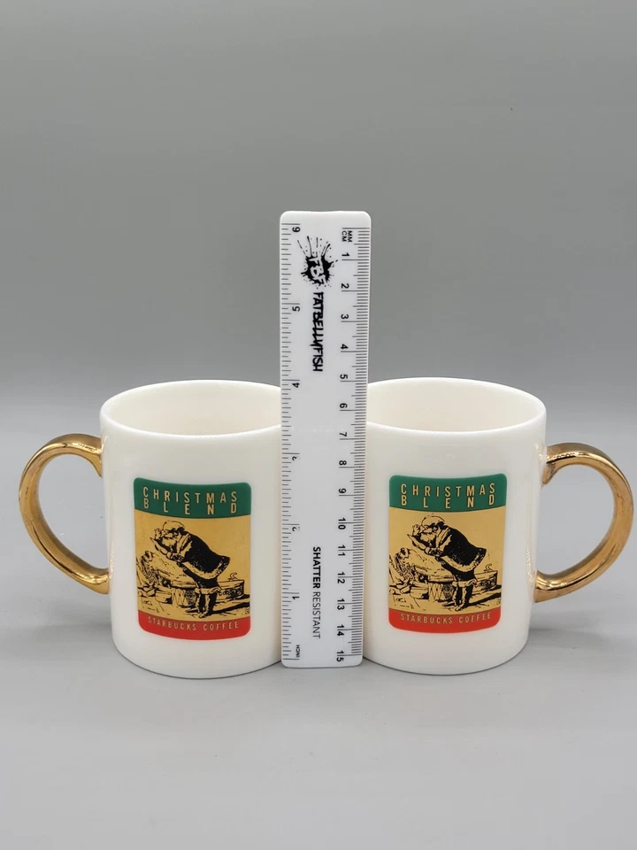 Juego de 2 tazas de café Starbucks mezcla navideña cerámica 8 oz mango tono dorado de colección Foto 2 de 4