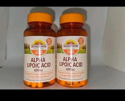 Exp 07/26 2 Pack Sundown Non-GMO Alpha Lipoic Acid 600mg 60 Ct Each