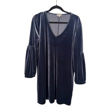 Madewell Velvet V-Neck Puff Sleeve Mini Dress Blue Size M Shift Holiday Party