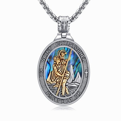HUKKUN Saint Christopher Pendant Necklace Sterling Silver St Christopher Reli...