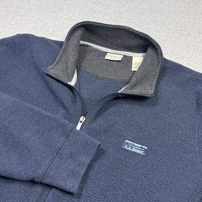 L.L. Bean Lakewashed Double Knit Sweater Mens XL Blue Full Zip Mock Neck