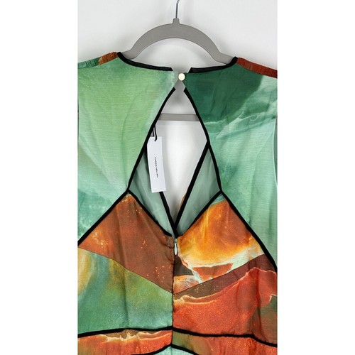 Karen Millen Womens Abstract Printed Soft Pleated Plunge Maxi Dress Size 12 NWT - Picture 9 of 15