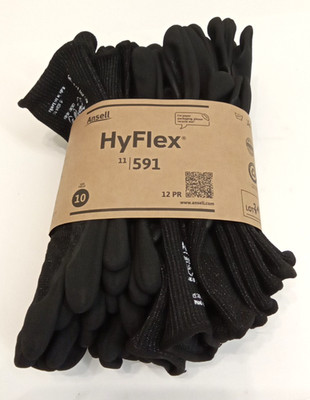 Ansell HyFlex 11-591 Industrial Ultra-Light Safety Gloves Size 10 Black 12pk