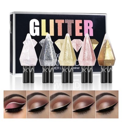 MooGlamor 6 Pcs Liquid Glitter Eyeshadow Set Colorful Eyeliner with Diamond A 
