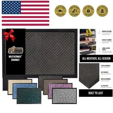 100% Waterproof All-Season WeatherMax Doormat  Designed Natural Rubber, Stain...