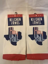 Best Brands Texas Kitchen Towels Two Sets Total of 4 Red White Blue Y'All NWT