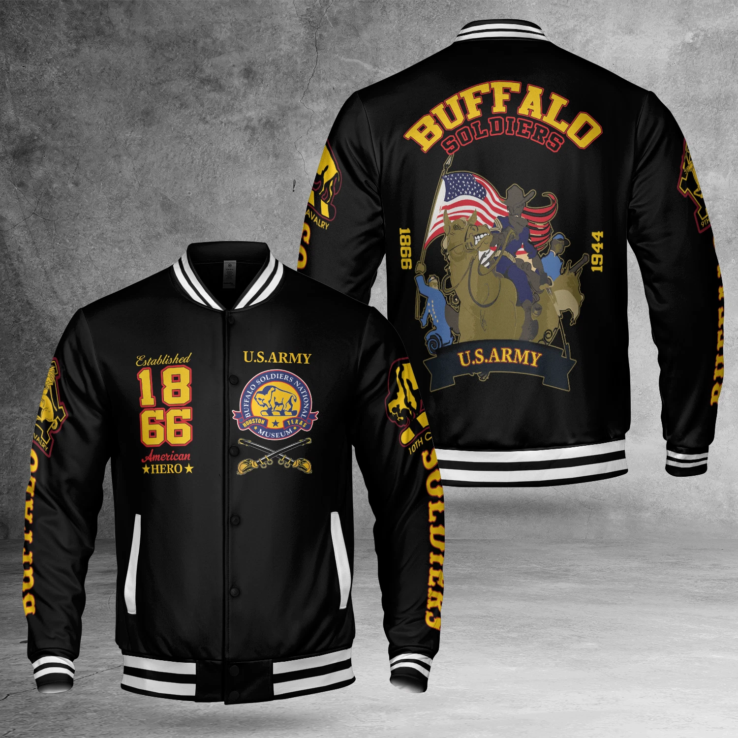 Throwback Hero 1866 Buffalo Soldiers Jacket Army Racing 3D Baseball Jacket