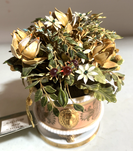 Jane Hutcheson Gorham Enamel Jeweled Metal Flowers Porcelain Vase Signed 7.5” - Picture 4 of 8