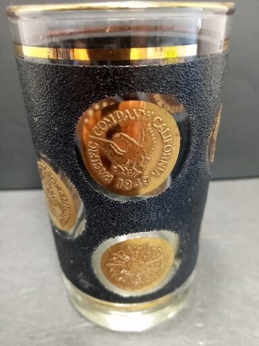 ❤️ Vintage Libbey Glass Tumbler from Gold Coins Collection Textured Black Gold - Picture 2 of 4