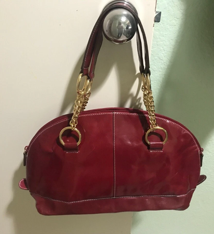 AK Anne Klein Bolsa de Mão Borgonha Couro Genuíno Corrente e Pulseira de Couro - Imagem 2 de 4
