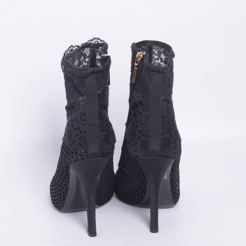 Dolce&Gabbana Women Black Ankle Boots Leather Floral Mesh Peep Toe Booties EU 39 - Picture 4 of 8