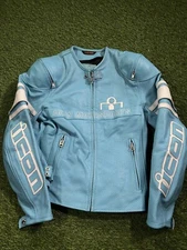 Icon motorsports Blue Women Pursuit leather racing jacket Xs Padded Riding