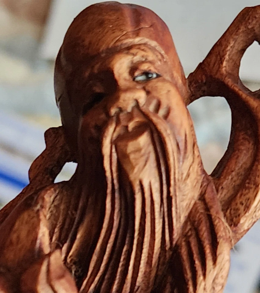 De colección God of Longevity ShouXing, ShouLao. Figura tallada en madera de 7" de alto. Foto 3 de 4