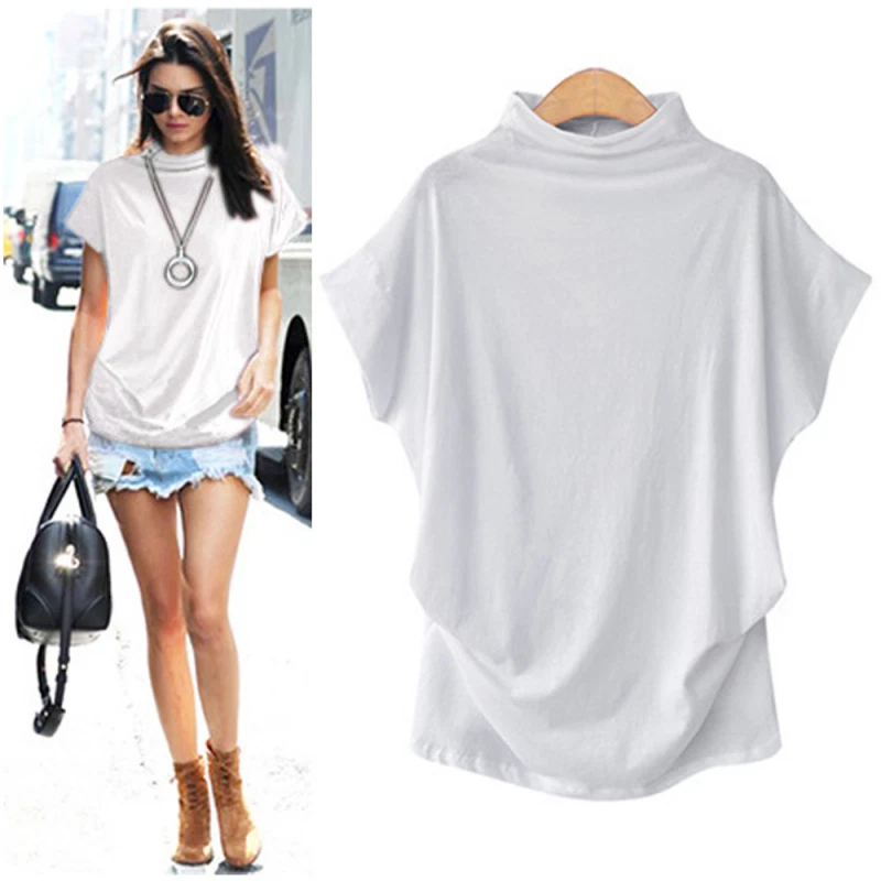 Hot Women Turtleneck Short Sleeve Cotton Solid Casual Blouse Top T Shirt Plus - image 3 of 4
