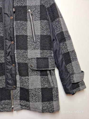 APT.9 Jacket Women's Large Black Gray Check Faux Fur Hooded Pockets Full Zip - Picture 4 of 17
